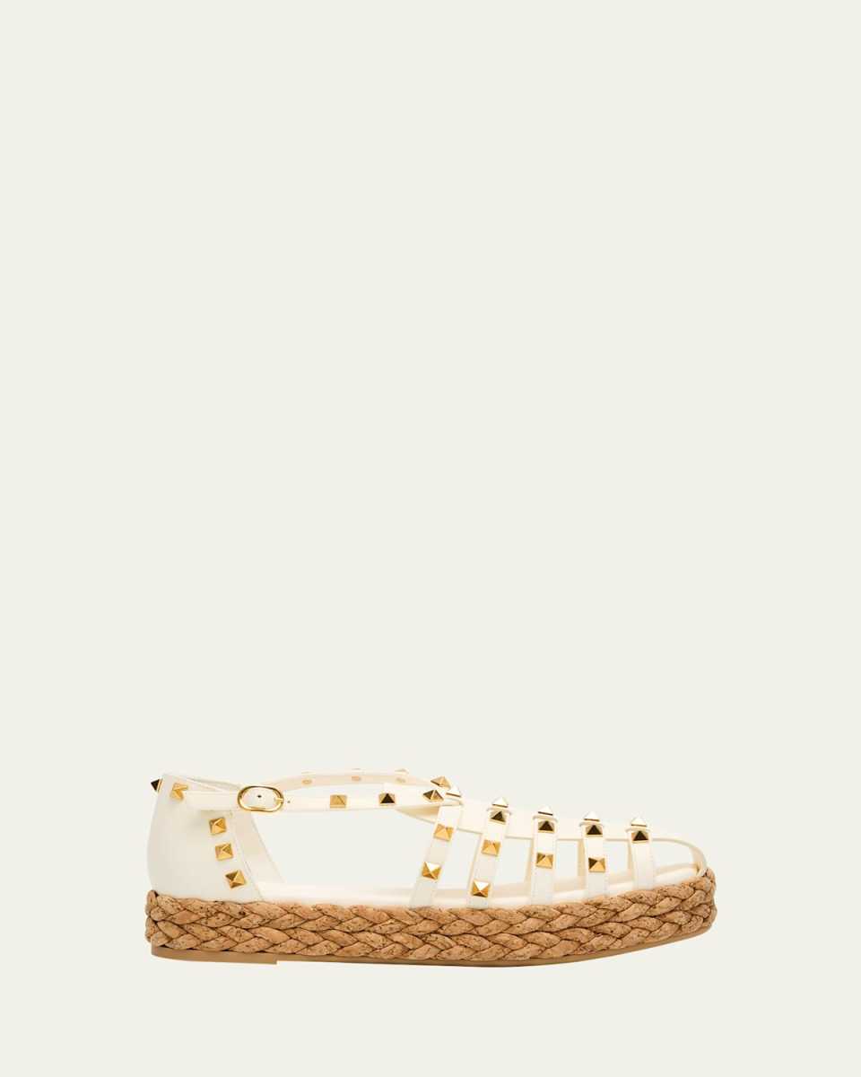 Rockstud Leather Espadrille Fisherman Sandals